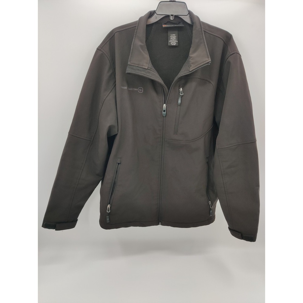 Free Country Men XL Black Softshell Jacket Water Resistant Fleece Lined Full Zip